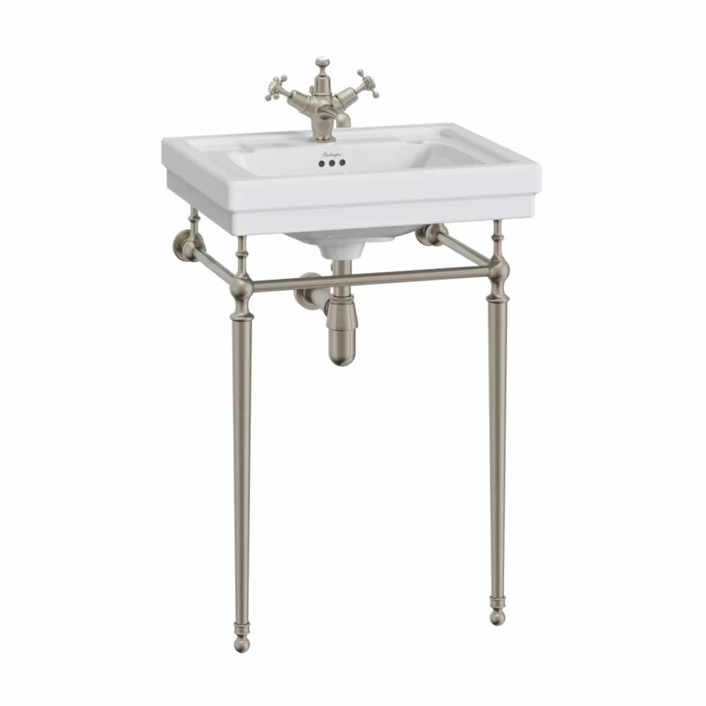 Contemporary basin with brushed nickel wash stand
